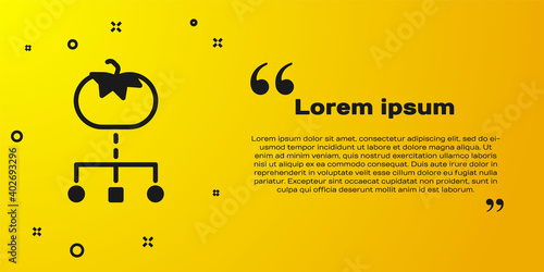 Black Genetically modified food icon isolated on yellow background. GMO fruit. Vector.