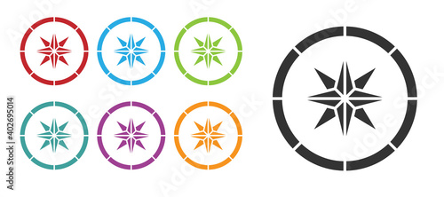 Black Compass icon isolated on white background. Windrose navigation symbol. Wind rose sign. Set icons colorful. Vector.