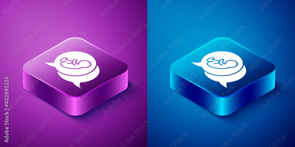 Isometric Baby icon isolated on blue and purple background. Square button. Vector. Isometric Baby icon isolated on blue and purple background. Square button. Vector.