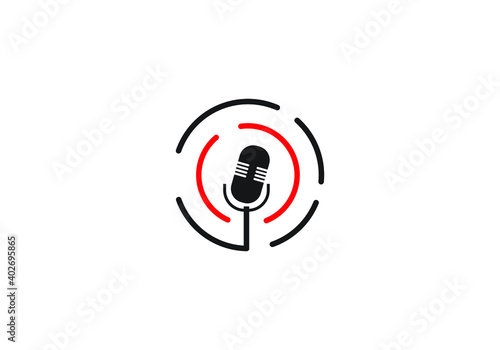 microphone, music logo design vector template.