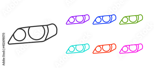 Black line Car headlight icon isolated on white background. Set icons colorful. Vector Illustration.