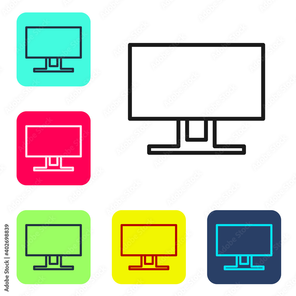 Black line Smart Tv icon isolated on white background. Television sign. Set icons in color square buttons. Vector Illustration. Black line Smart Tv icon isolated on white background. Television sign. Set icons in color square buttons. Vector Illustration.