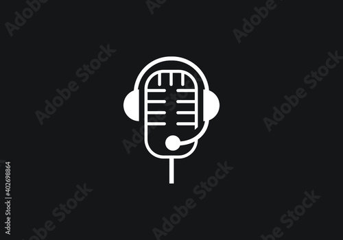microphone, music logo design vector template.