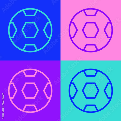 Pop art line Football ball icon isolated on color background. Soccer ball. Sport equipment. Vector.
