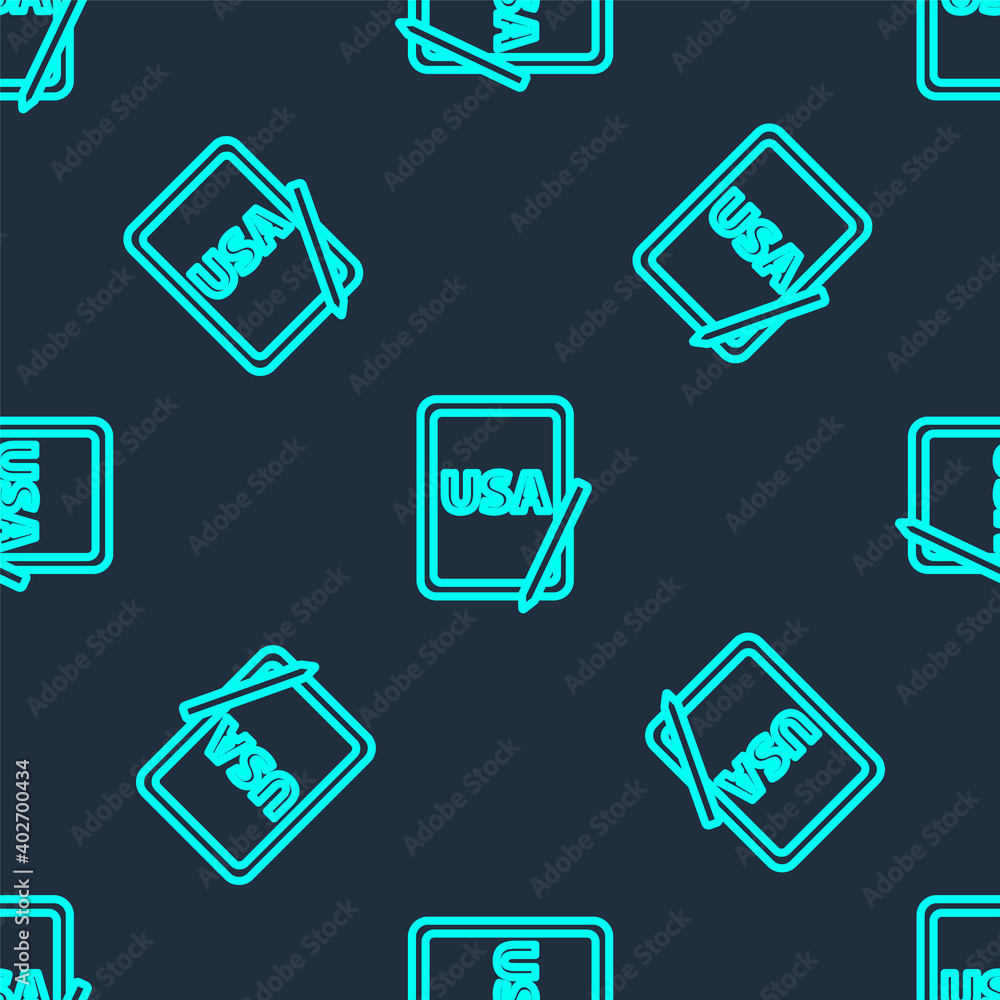 Green line USA United states of america on graphic tablet icon isolated seamless pattern on blue background. Vector. Green line USA United states of america on graphic tablet icon isolated seamless pattern on blue background. Vector.