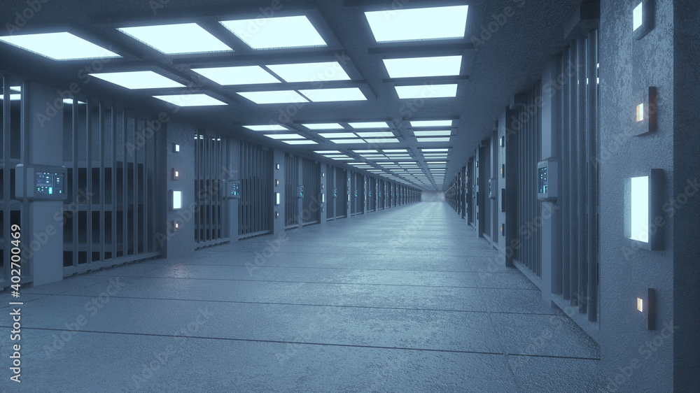 3d render futuristic interior jail