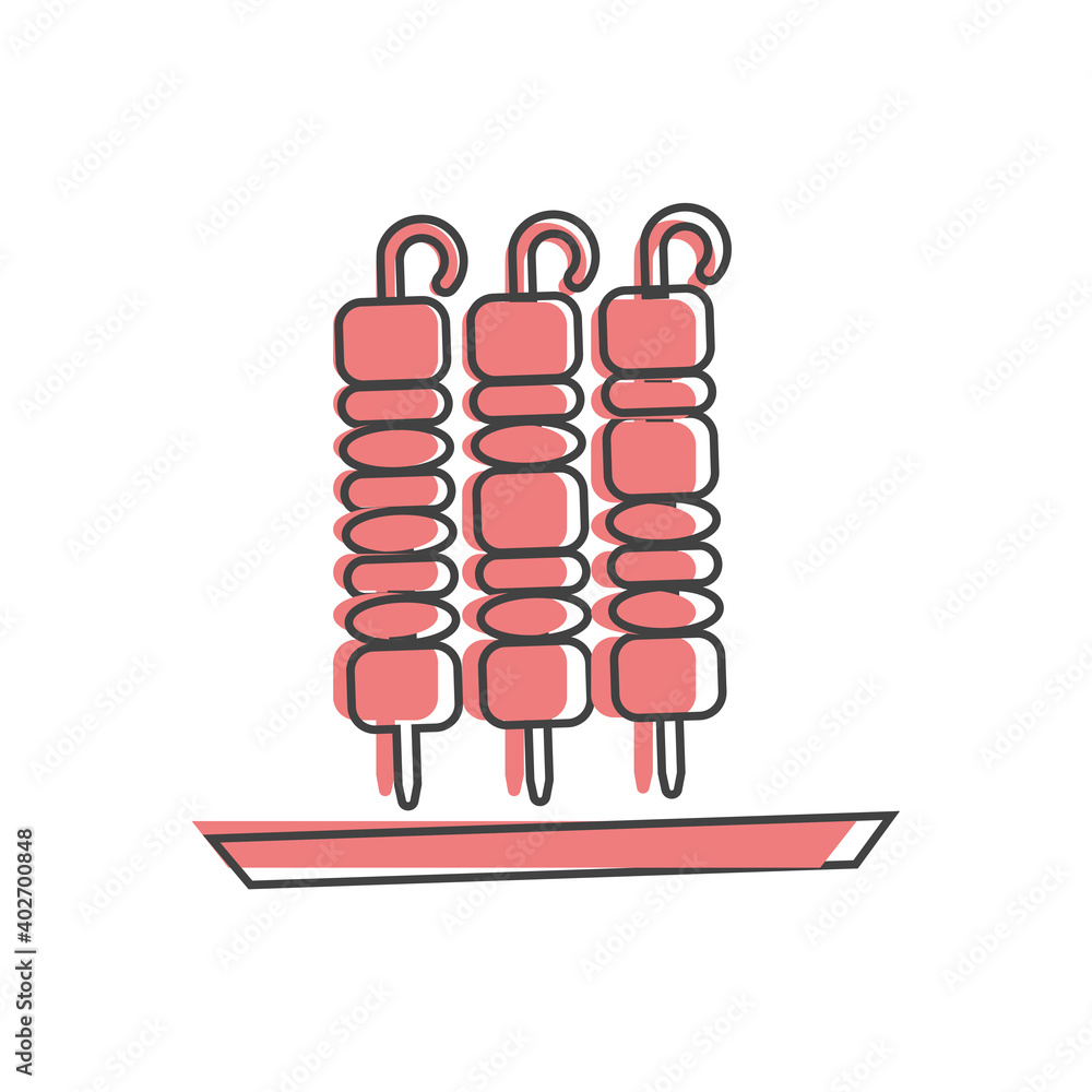 Vector icon kebab on skewer on cartoon style on white isolated background.