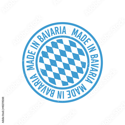 Made in Bavaria stamp, label, poster. Bavaria quality stamp with grunge texture. Vintage Product quality label template. Vector illustration