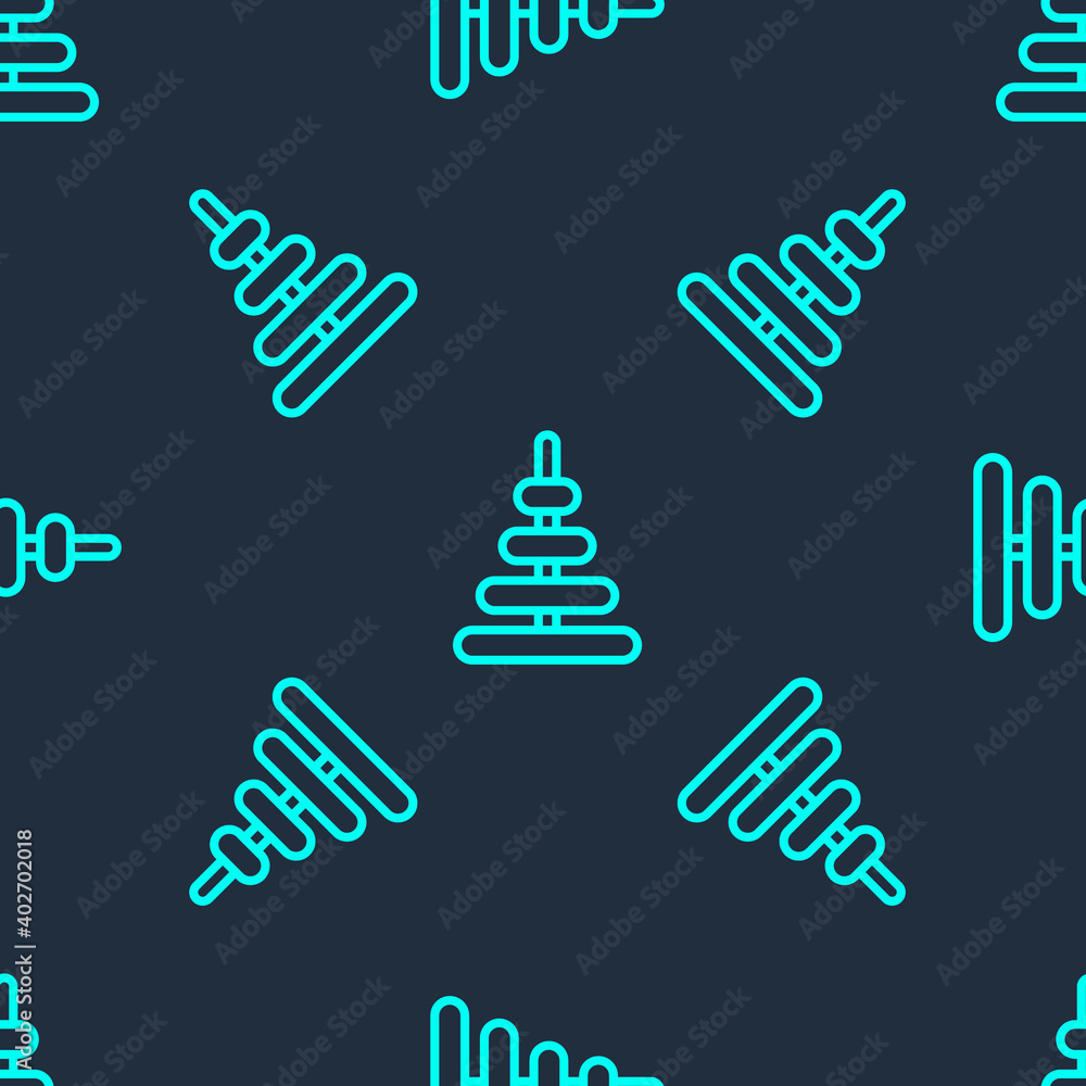 Fototapeta premium Green line Pyramid toy icon isolated seamless pattern on blue background. Vector.