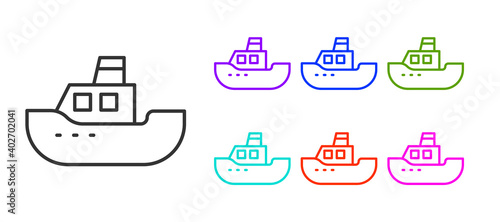 Black line Toy boat icon isolated on white background. Set icons colorful. Vector.