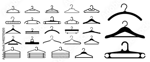 set of clothes hangers or clothes hangers isolated on white background or illustration of clothes hangers black white style. eps 10 vector, easy to modify