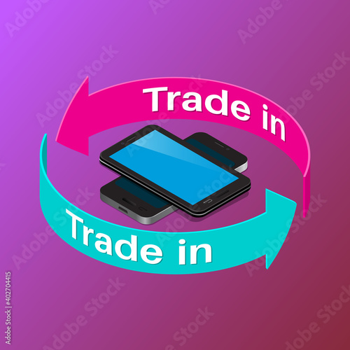 Two smartphones with sharing arrows