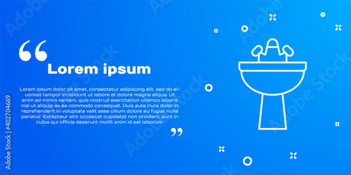 White line Washbasin with water tap icon isolated on blue background. Vector.