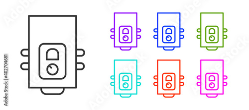 Black line Gas boiler with a burning fire icon isolated on white background. Set icons colorful. Vector.