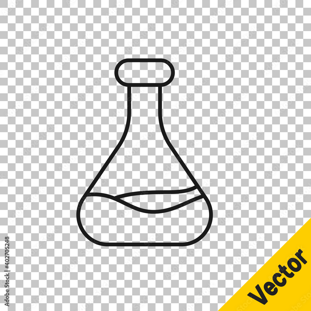 Black line Test tube and flask icon isolated on transparent background. Chemical laboratory test. Laboratory glassware. Vector. Black line Test tube and flask icon isolated on transparent background. Chemical laboratory test. Laboratory glassware. Vector.