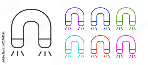 Black line Magnet icon isolated on white background. Horseshoe magnet, magnetism, magnetize, attraction. Set icons colorful. Vector.