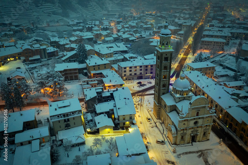 Basilica of Tirano, Valtellina, Italy, aerial view 
