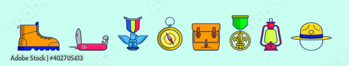 set of boy scout cartoon icon design template with various models. vector illustration isolated on blue background