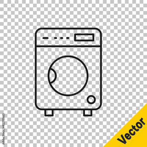Black line Washer icon isolated on transparent background. Washing machine icon. Clothes washer - laundry machine. Home appliance symbol. Vector.