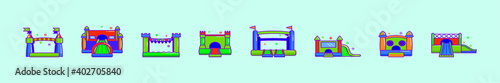 set of bounce house cartoon icon design template with various models. vector illustration isolated on blue background