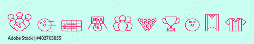 set of bowling cartoon icon design template with various models. vector illustration isolated on blue background