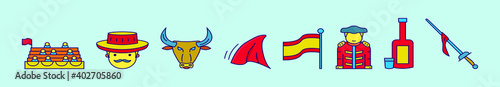 set of bull fighter cartoon icon design template with various models. vector illustration isolated on blue background