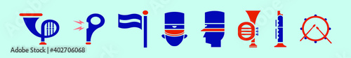 set of marching band cartoon icon design template with various models. vector illustration isolated on blue background