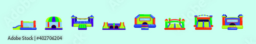 set of bounce house cartoon icon design template with various models. vector illustration isolated on blue background