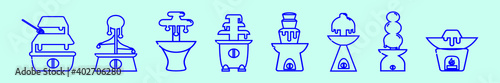 set of chocolate fountain cartoon icon design template with various models. vector illustration isolated on blue background