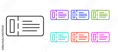 Black line Cruise ticket for traveling by ship icon isolated on white background. Travel by Cruise liner. Cruises to Paradise. Set icons colorful. Vector.