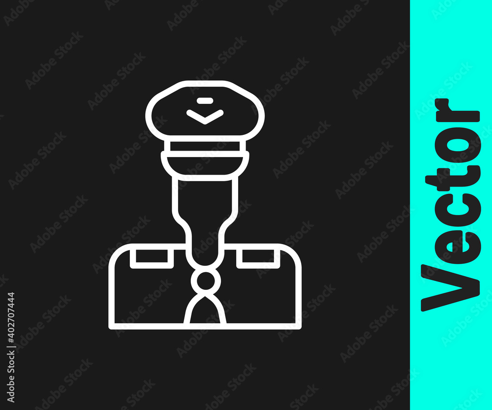 White line Pilot icon isolated on black background. Vector. White line Pilot icon isolated on black background. Vector.