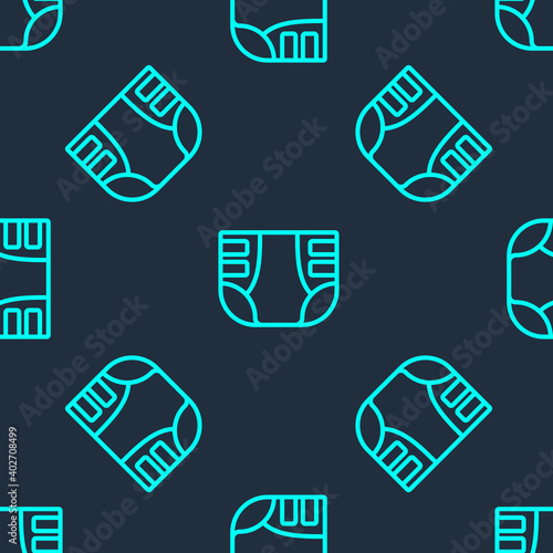 Green line Adult diaper icon isolated seamless pattern on blue background. Vector.