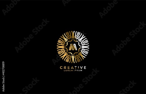 Abstract monogram circle logo golden vector black background