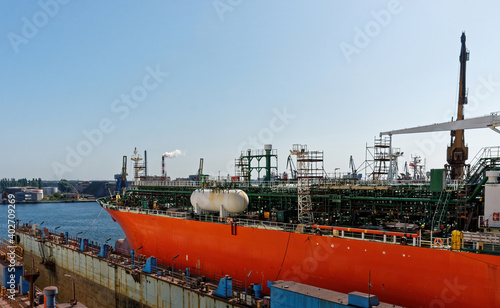 chemical tanker in a dry dock in poland