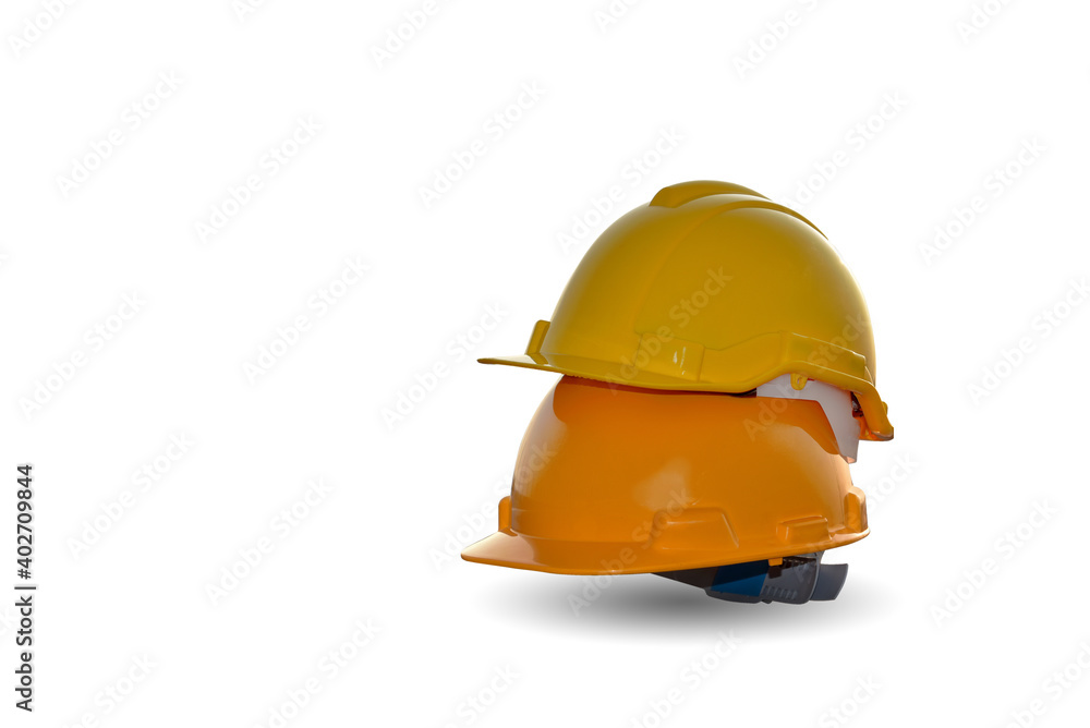 Yellow stacking Safety hard helmet isolated on white background, fore safety concept. Yellow stacking Safety hard helmet isolated on white background, fore safety concept.