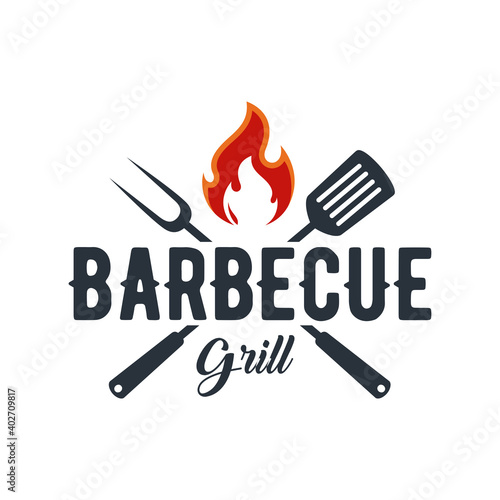 retro vintage barbecue grill logo template. vector illustration.