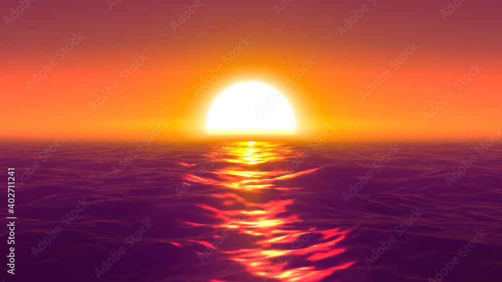 panorama of the ocean sunset, sea sunset