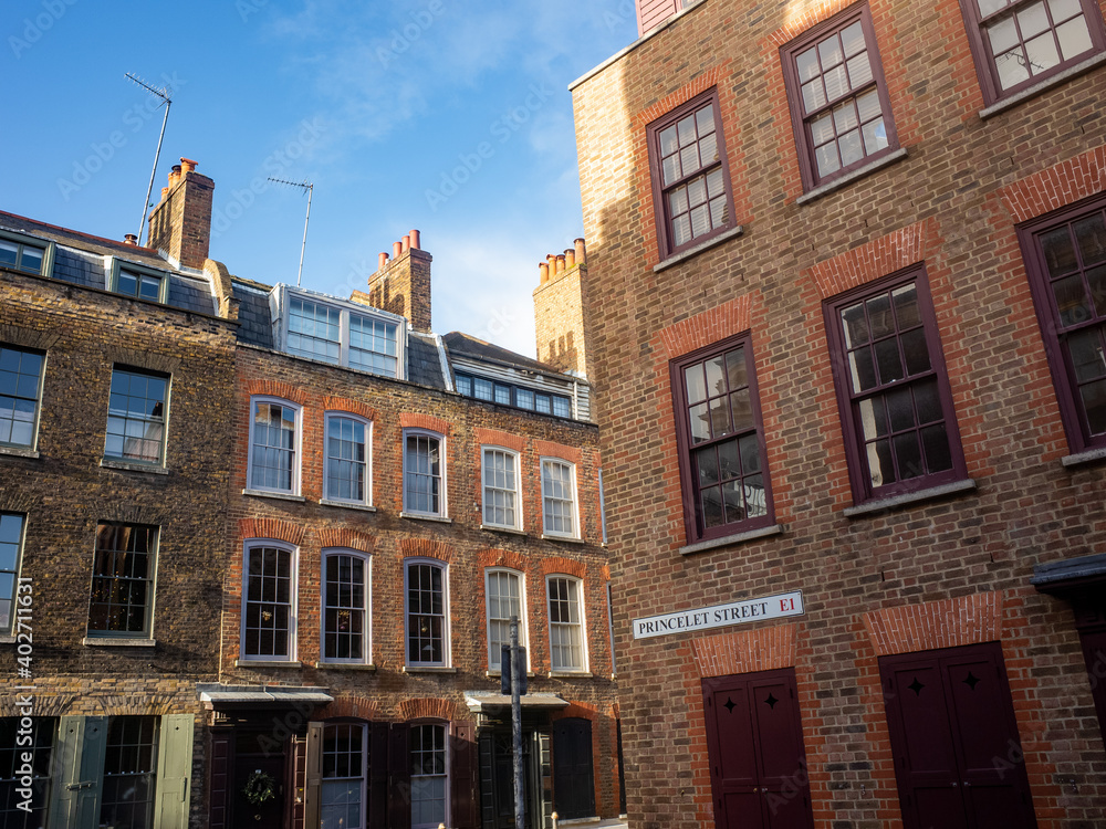 Shoreditch, London- Attractive old terraced townhouses in trendy area of East London Shoreditch, London- Attractive old terraced townhouses in trendy area of East London