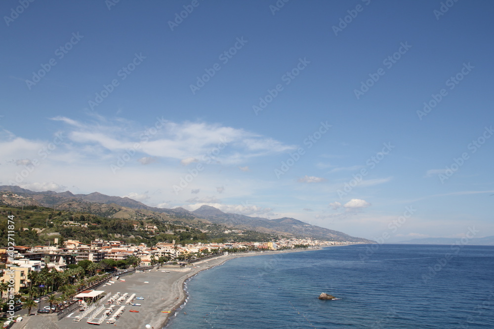 view of the bay, sea, mountains and houses on the seashore, beaches along the coast