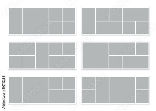 Templates collage frames for moodboard, banners and photo gallery. Vector mockup of rectangle mosaic grid of pictures isolated on white background