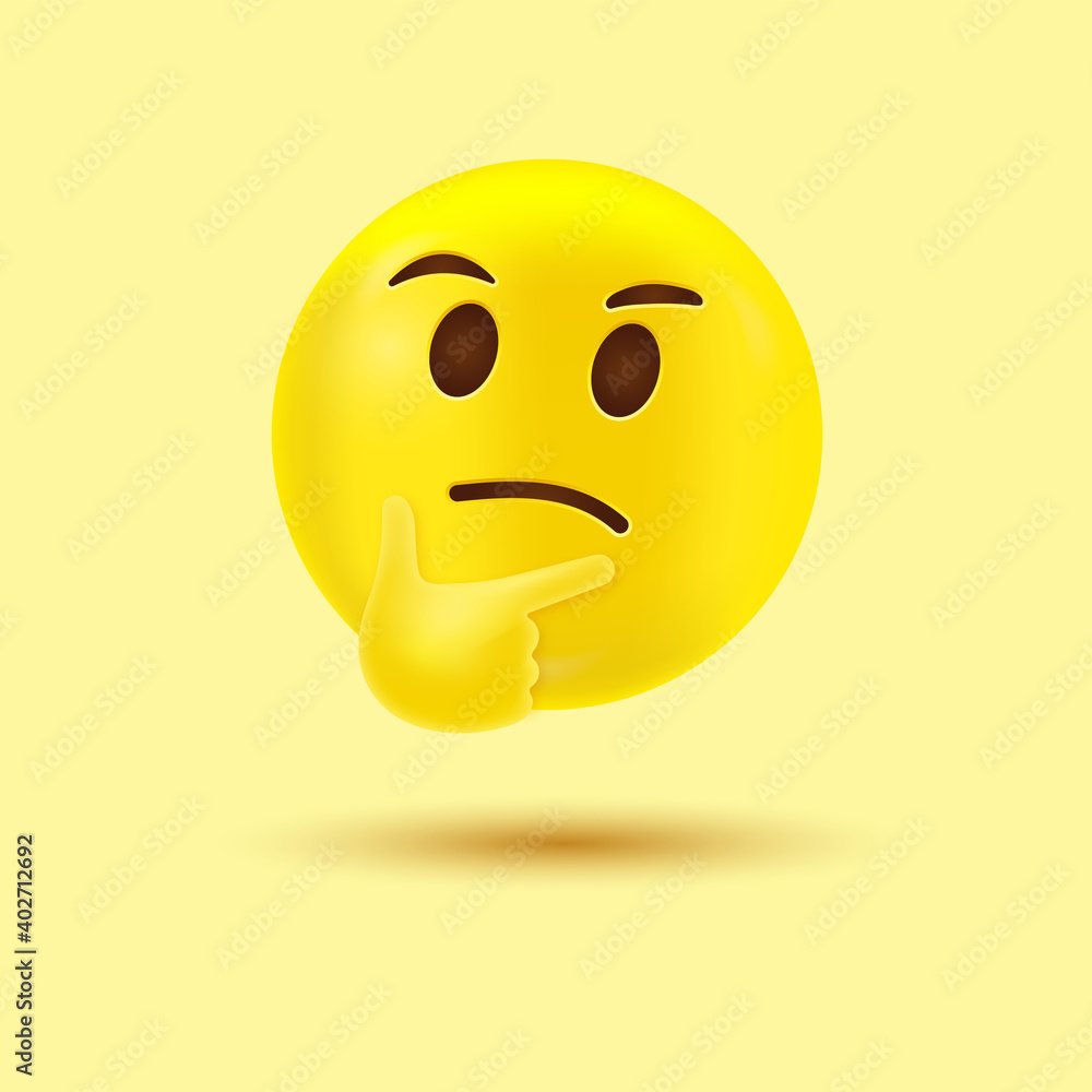 3d Thinking emoji Face, Chin Thumb Thinker emoticon, Throwing Shade