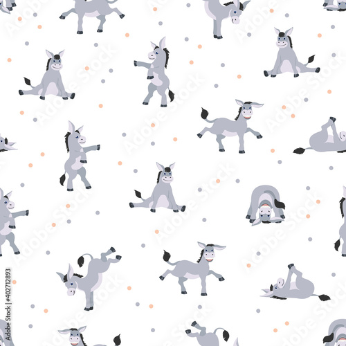 Tableau sur toile Donkey yoga poses and exercises seamless pattern