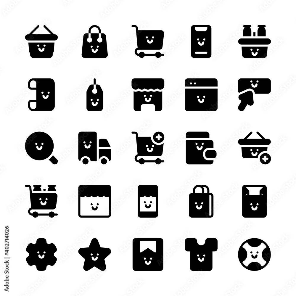 Set of cute shopping e-commerce buy glyph style icon - vector Set of cute shopping e-commerce buy glyph style icon - vector