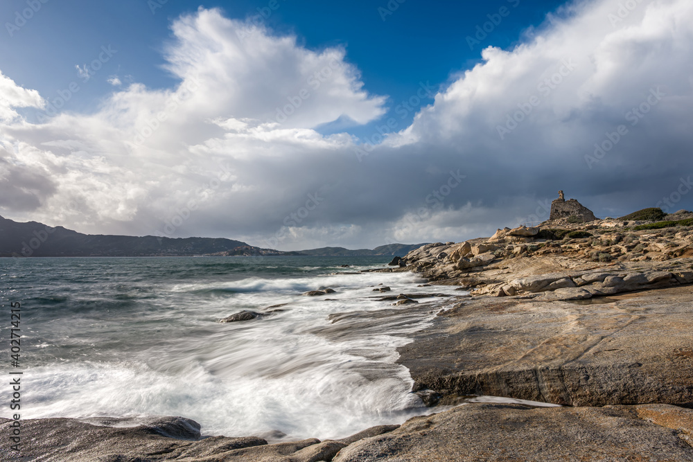 Genoese tower at Punta Caldanu in Corsica