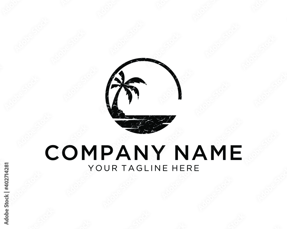Letter G logo coconut tree and water wave icon logo design vector template on a  white background.