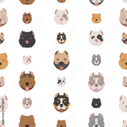 American bully dogs set. Color varieties, different poses. Seamless pattern