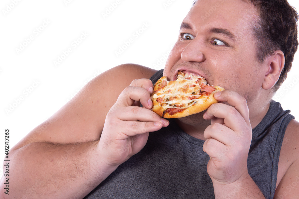 fat eating pizza