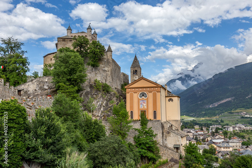 Saint Pierre Church and Castle set on a Rocky Mountain High in the Aosta Valley in Northern Italy