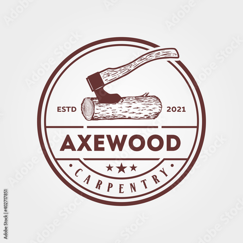 retro vintage axewood carpentry logo design template vector illustration photo
