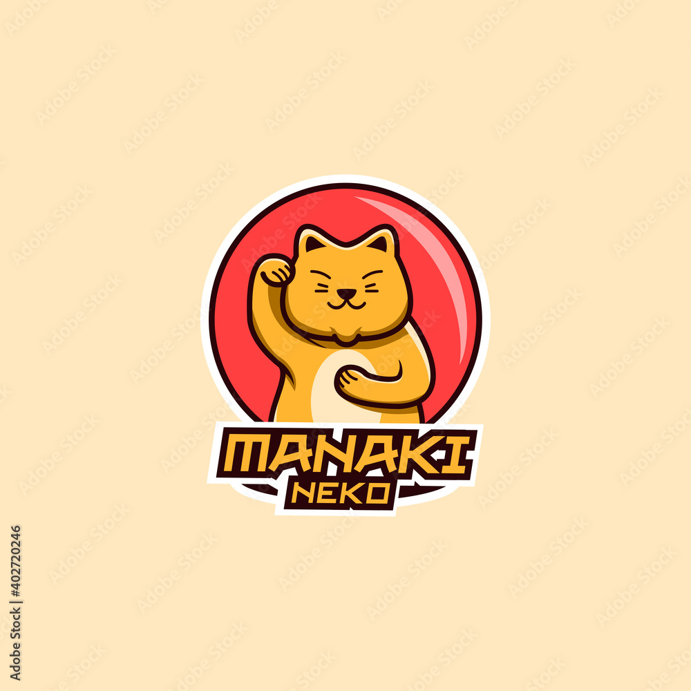 Japanese cat manaki neko colorful cute pet animal souvenir vector icon Japanese cat manaki neko colorful cute pet animal souvenir vector icon